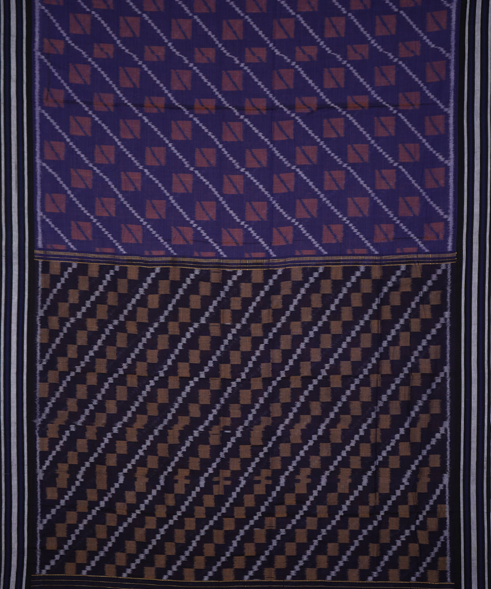 Serifed navy blue multicolour cotton handwoven nuapatna saree