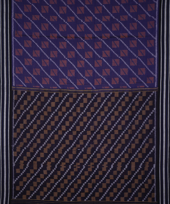 Serifed navy blue multicolour cotton handwoven nuapatna saree