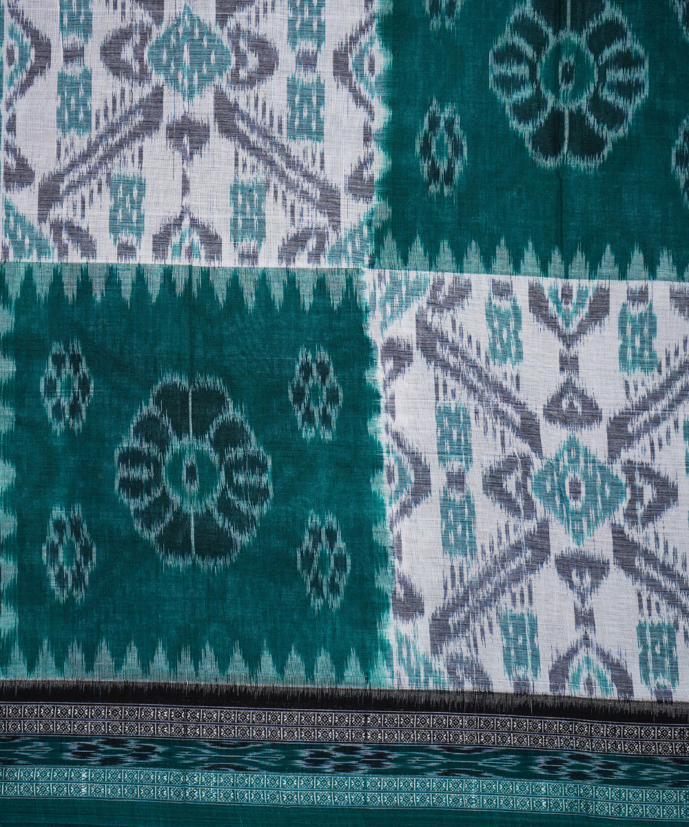 Serifed dark green white cotton handloom nuapatna saree