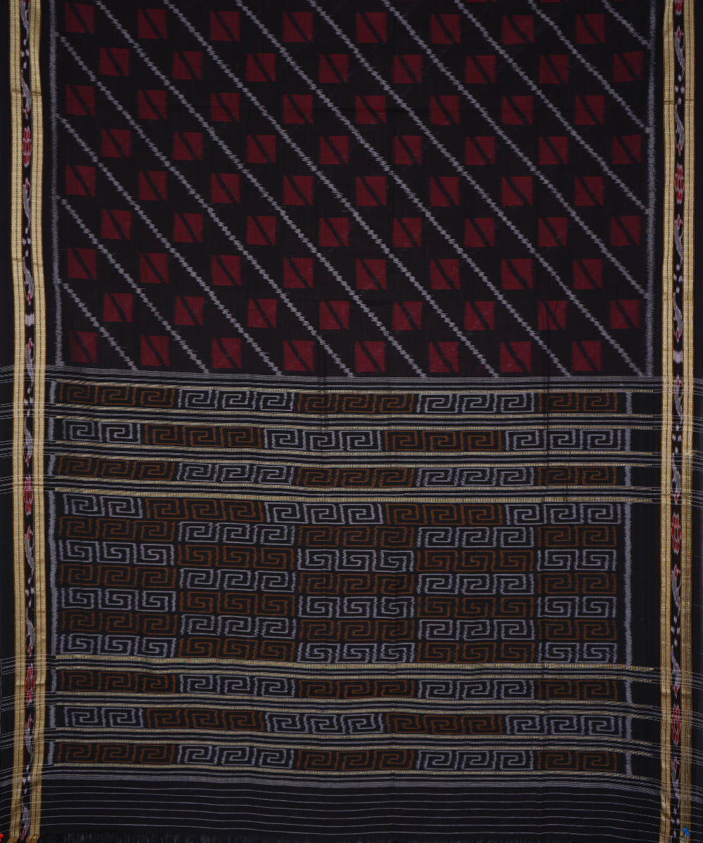 Serifed black maroon cotton handloom nuapatna saree