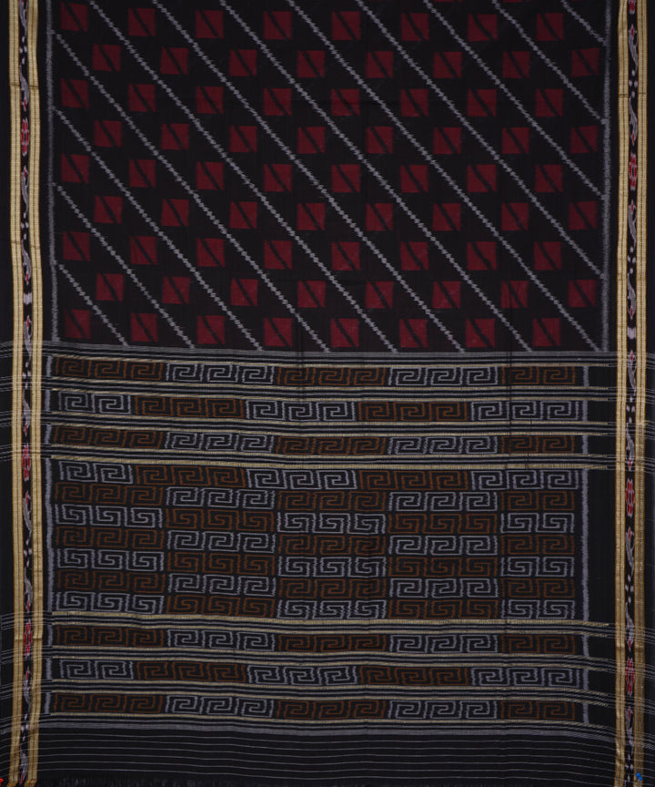 Serifed black maroon cotton handloom nuapatna saree