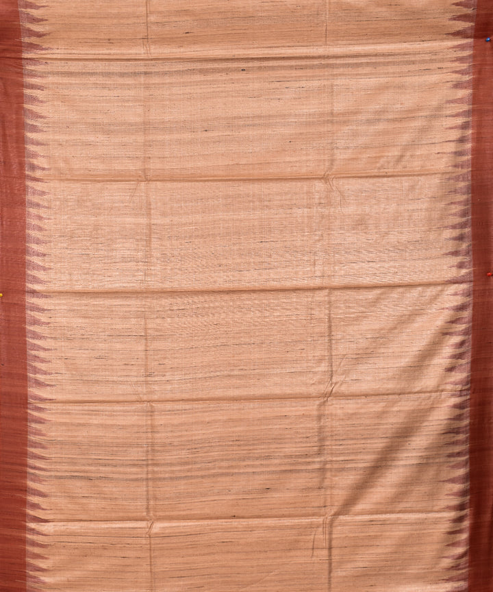 Serifed cream orange tussar silk handloom ghicha saree