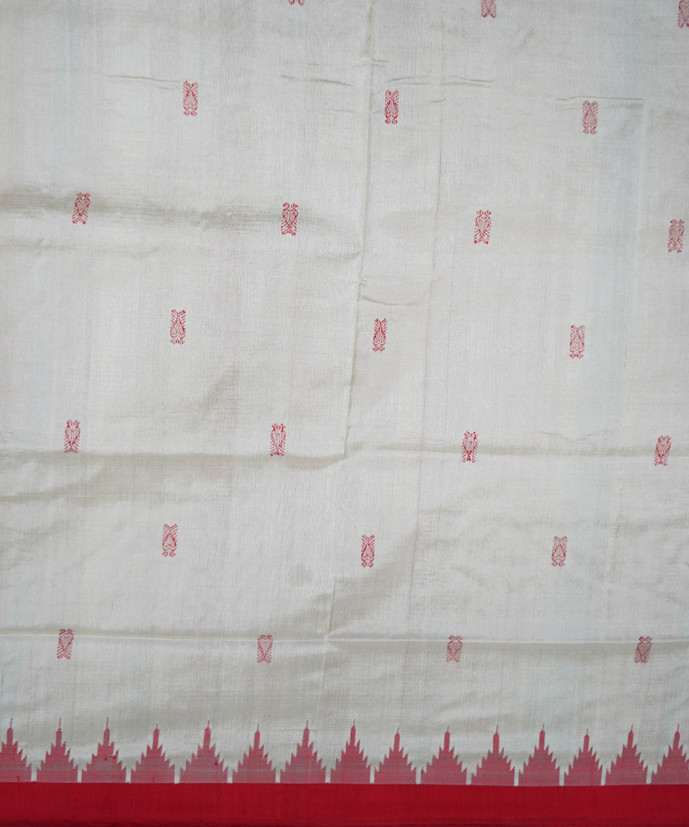 Serifed cream red tussar silk handloom saree