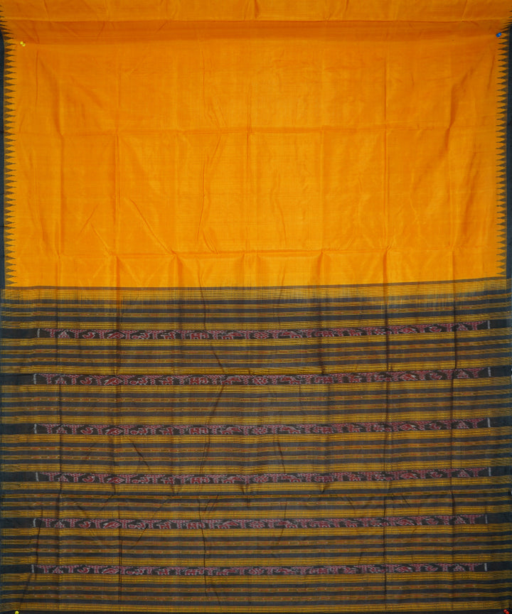 Serifed yellow black tussar silk handloom saree