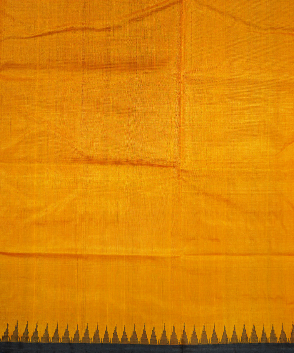 Serifed yellow black tussar silk handloom saree