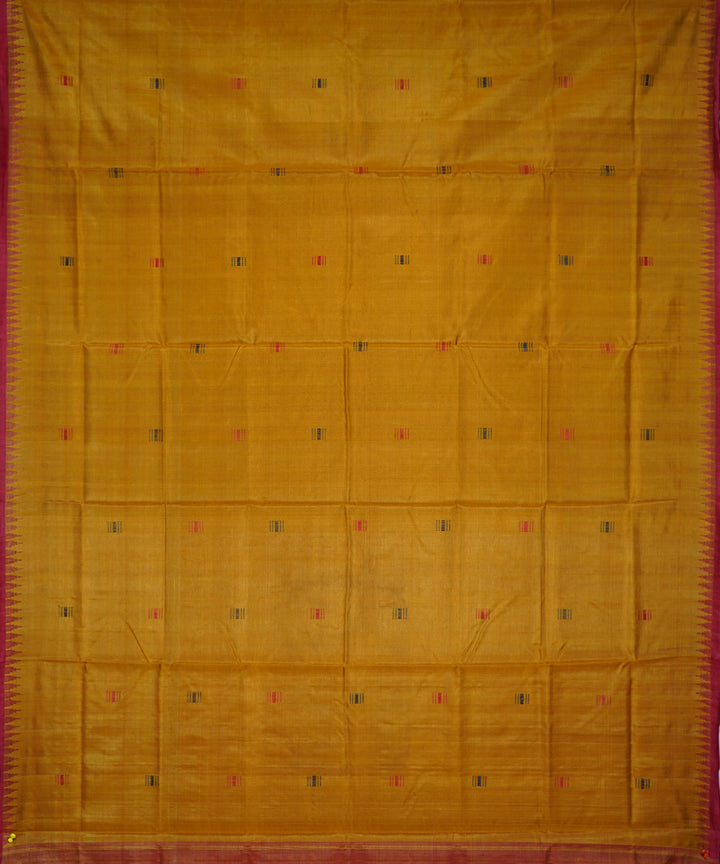 Serifed yellow red tussar silk handloom saree