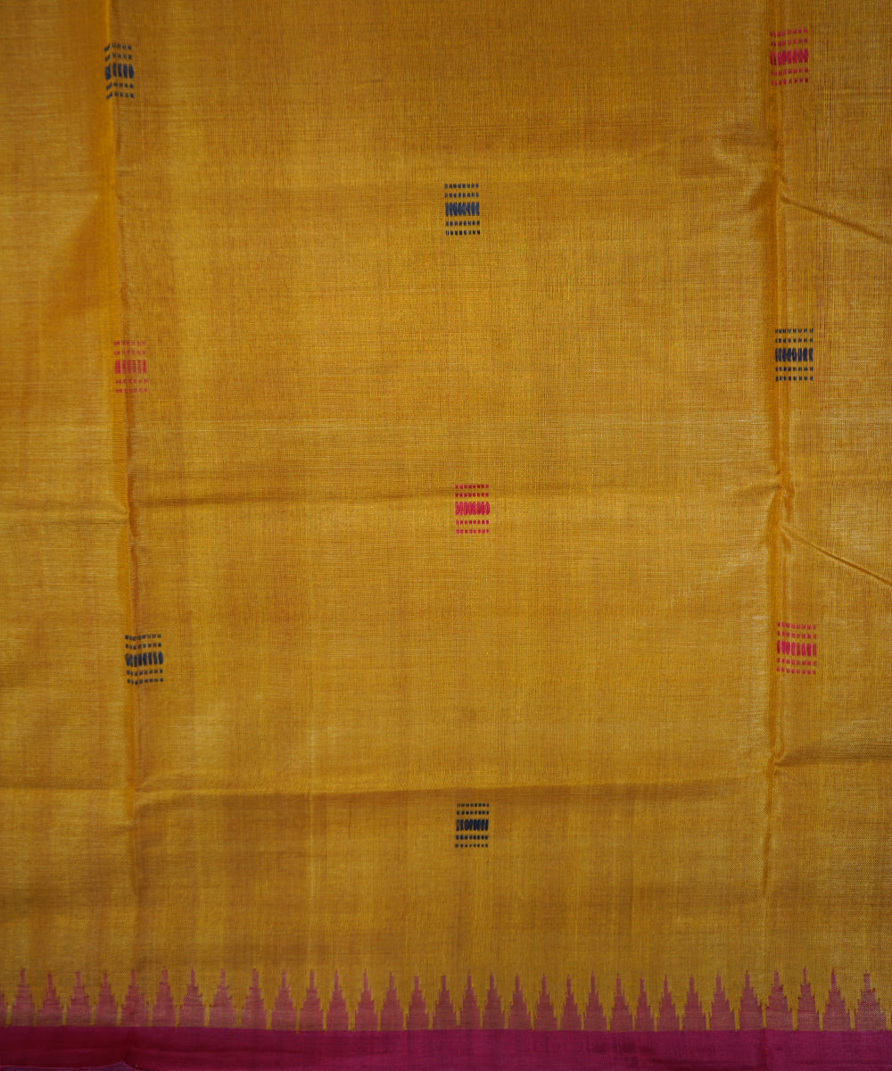 Serifed yellow red tussar silk handloom saree