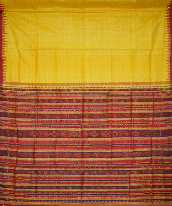 Serifed yellow and red tussar silk handloom saree