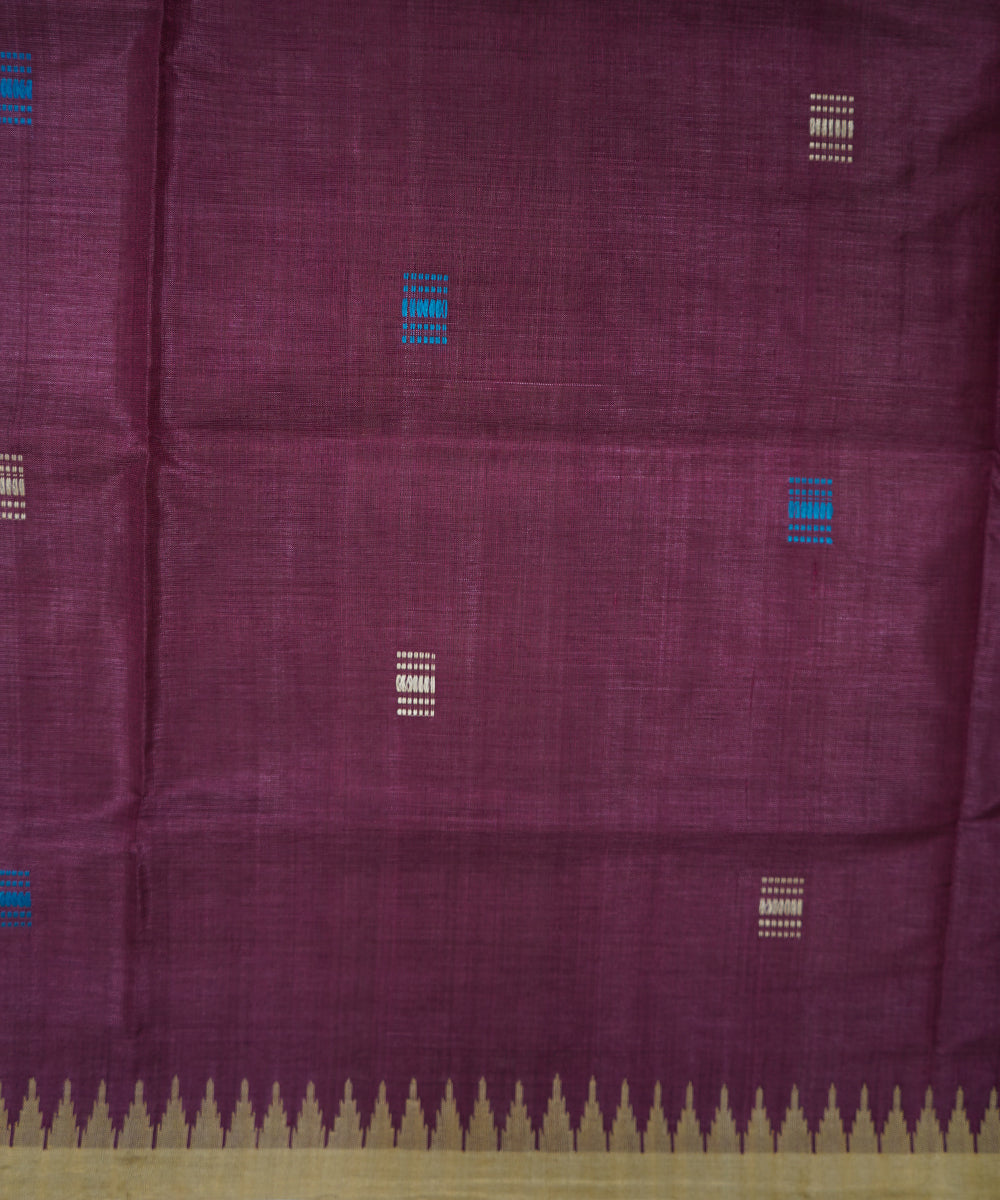 Serifed purple cream tussar silk handloom saree