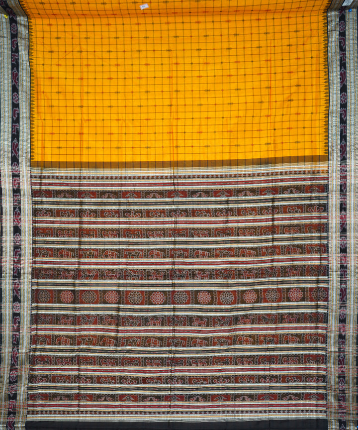 Serifed yellow black handloom silk sambalpuri saree