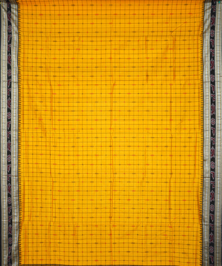 Serifed yellow black handloom silk sambalpuri saree