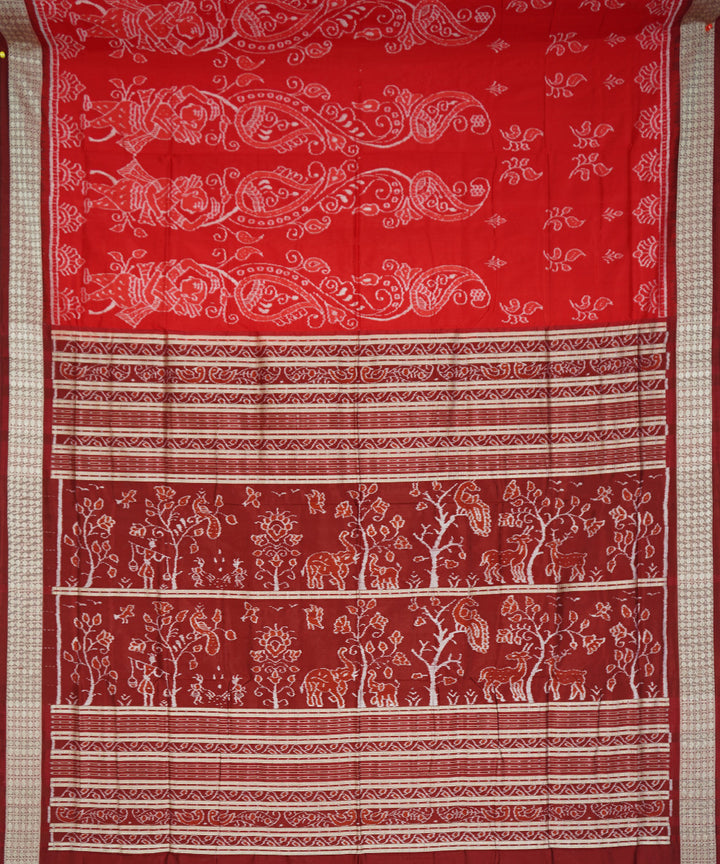Serifed red maroon handloom silk sambalpuri saree