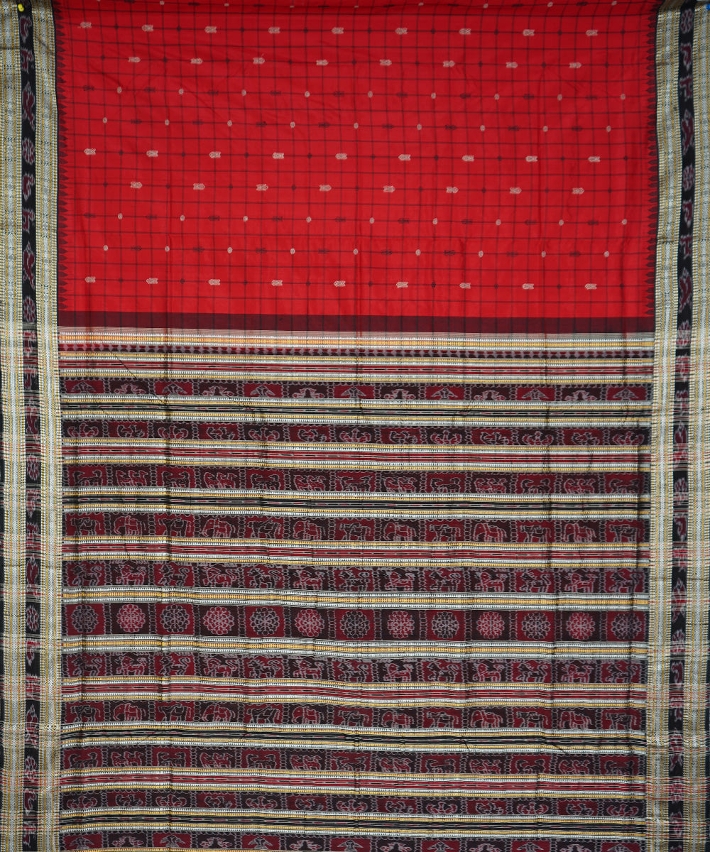 Serifed red black handloom silk sambalpuri saree