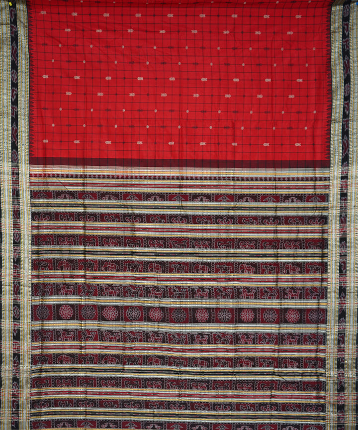 Serifed red black handloom silk sambalpuri saree