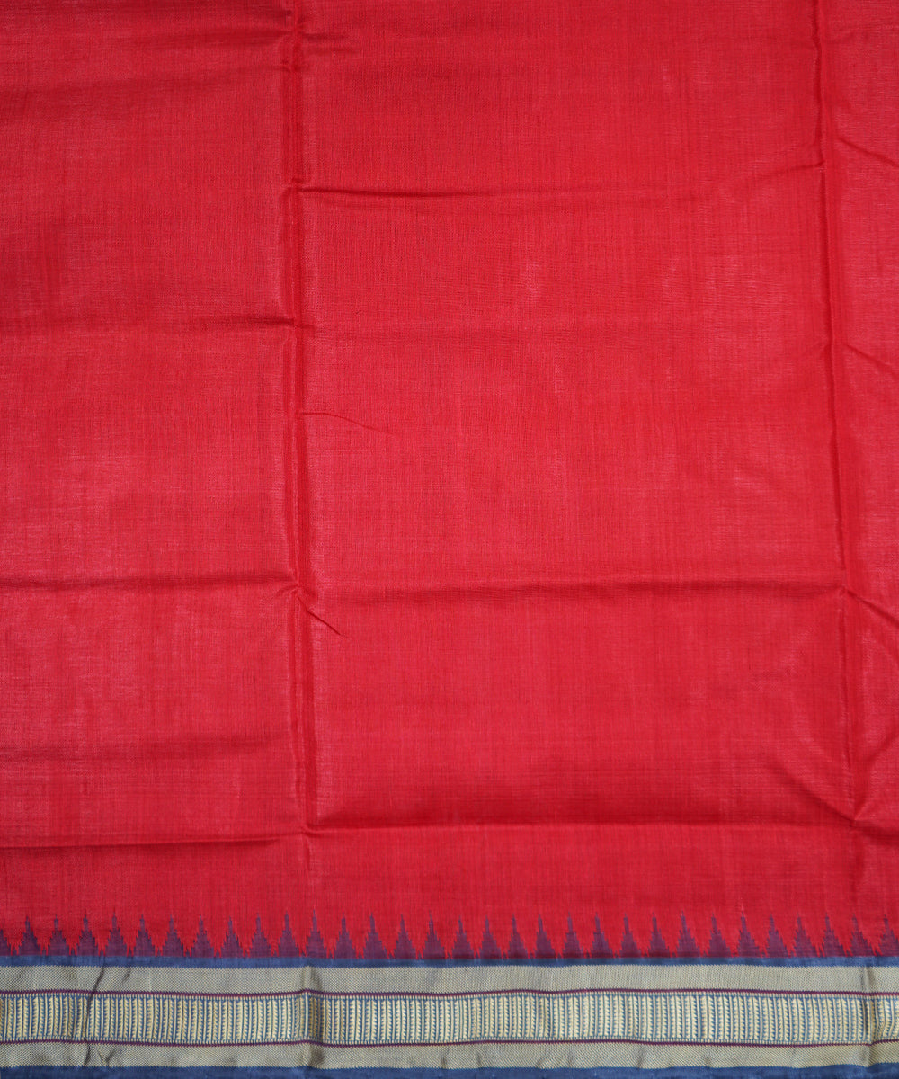 Serifed red blue tussar silk handloom saree