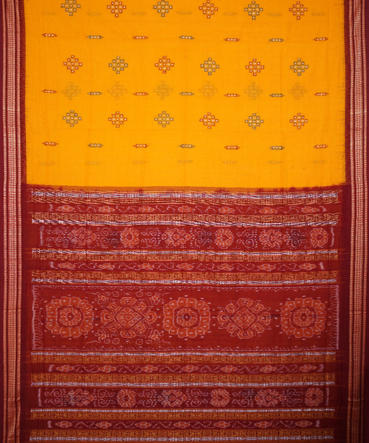 Yellow maroon handloom cotton bomkai saree