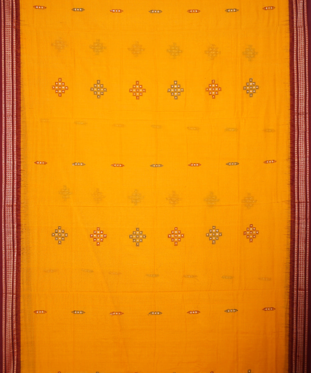 Yellow maroon handloom cotton bomkai saree