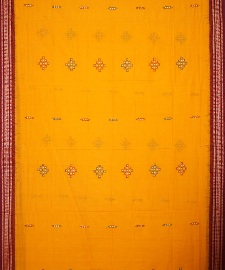 Yellow maroon handloom cotton bomkai saree