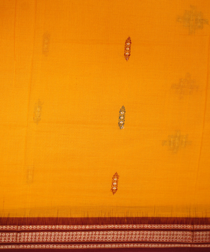 Yellow maroon handloom cotton bomkai saree