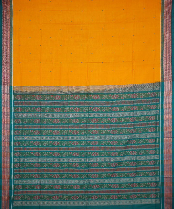 Yellow orange with green handloom cotton bomkai saree