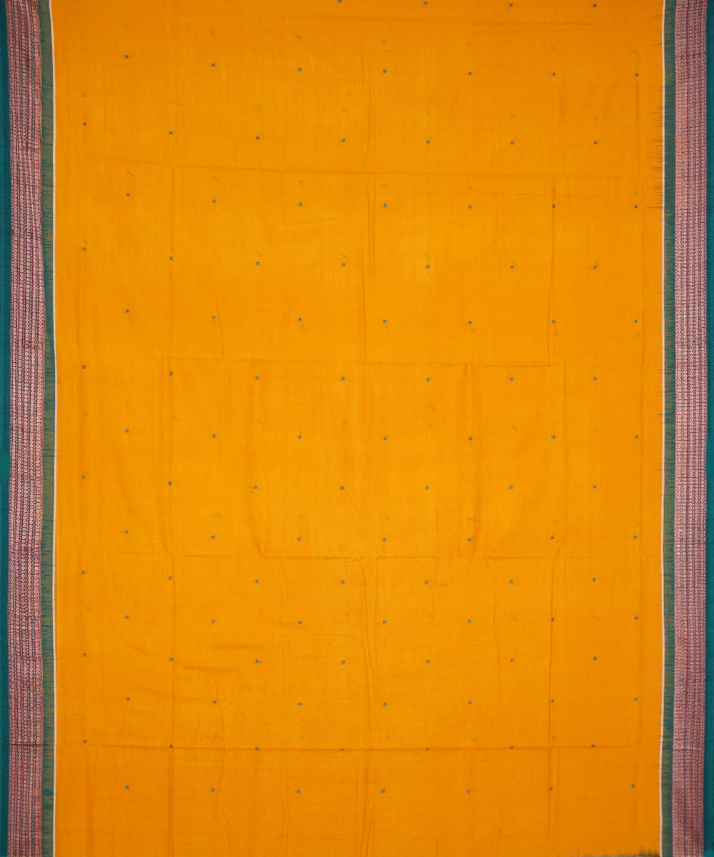 Yellow orange with green handloom cotton bomkai saree