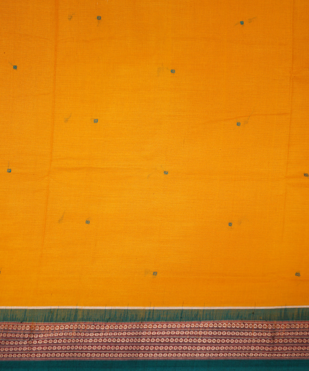 Yellow orange with green handloom cotton bomkai saree