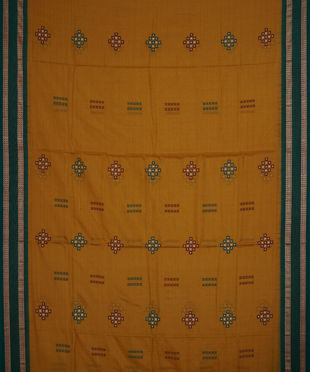 Mustard green cotton handloom bomkai saree