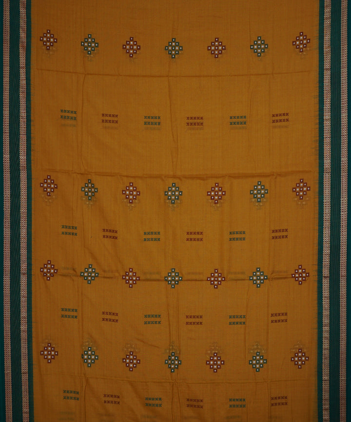 Mustard green cotton handloom bomkai saree