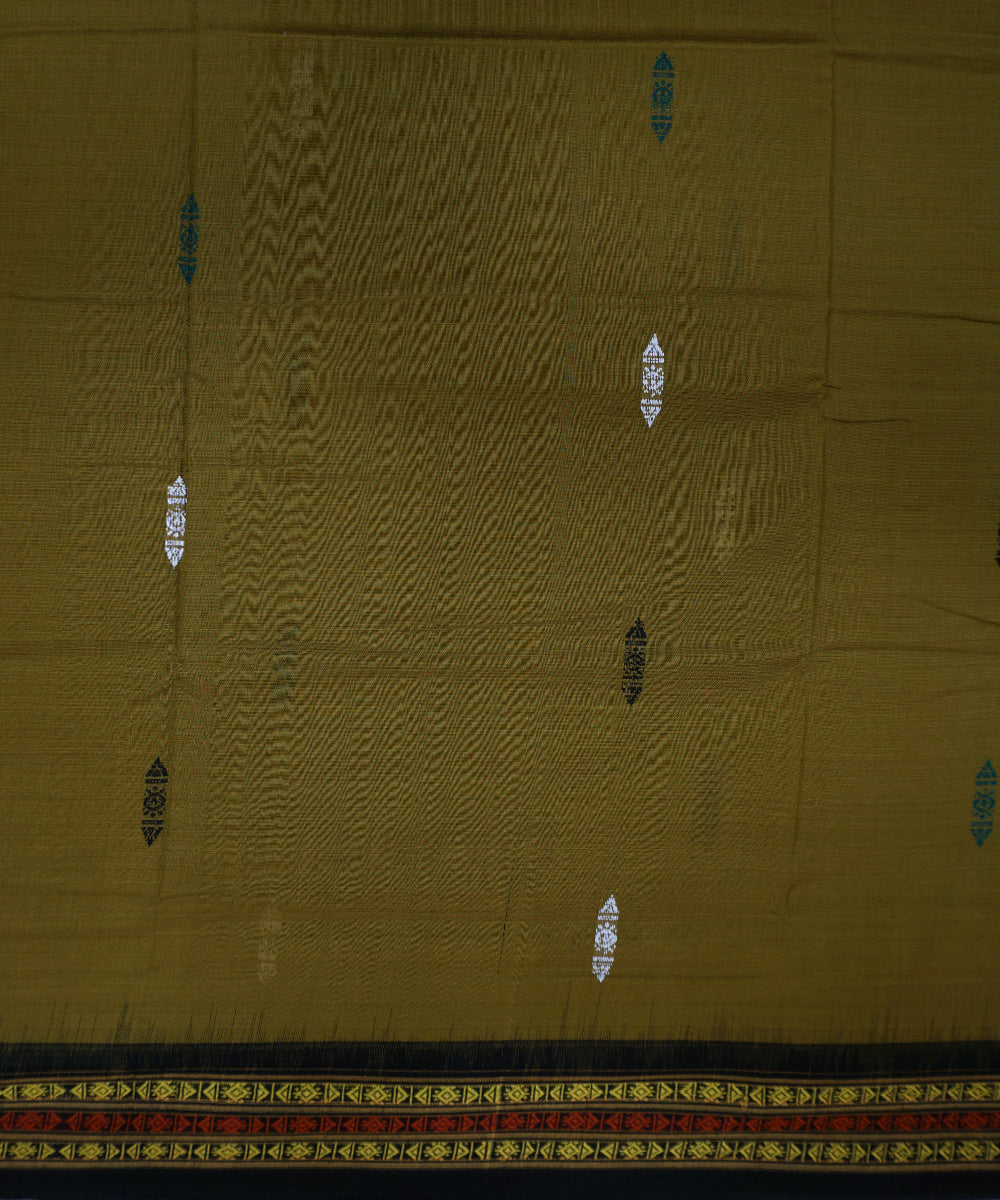Olive green black cotton handloom habaspuri saree