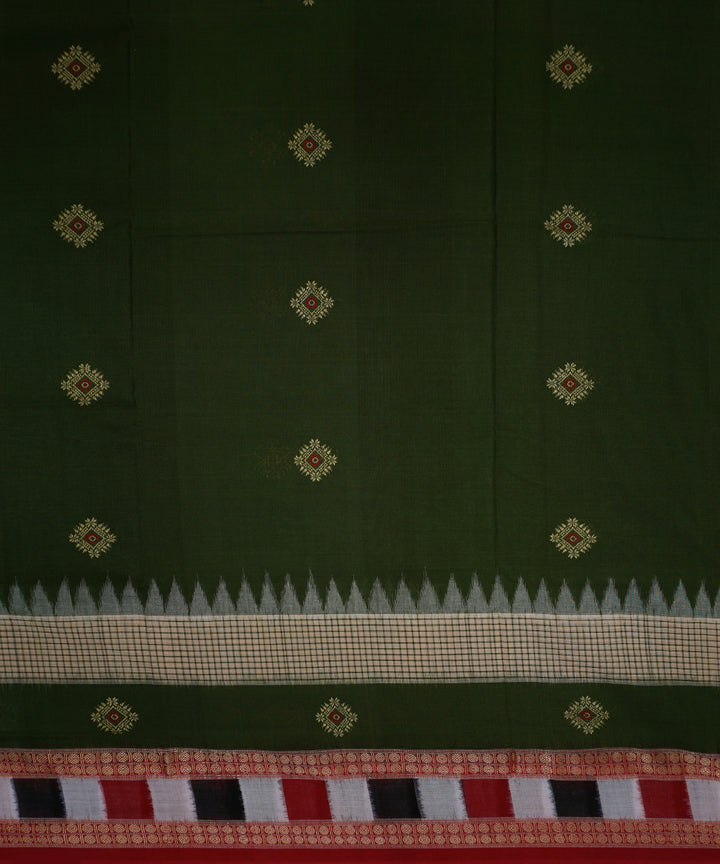 Mehendi green red cotton handloom bomkai saree