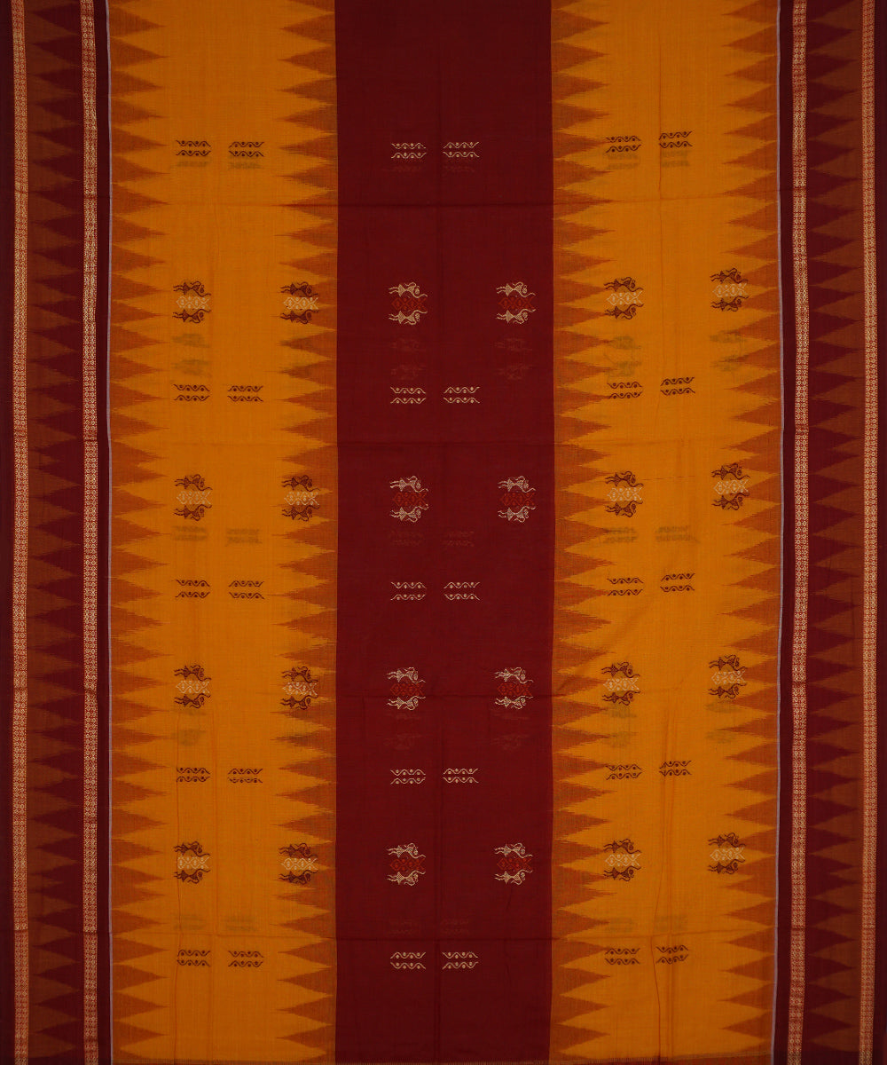Mustard maroon cotton handloom bomkai saree