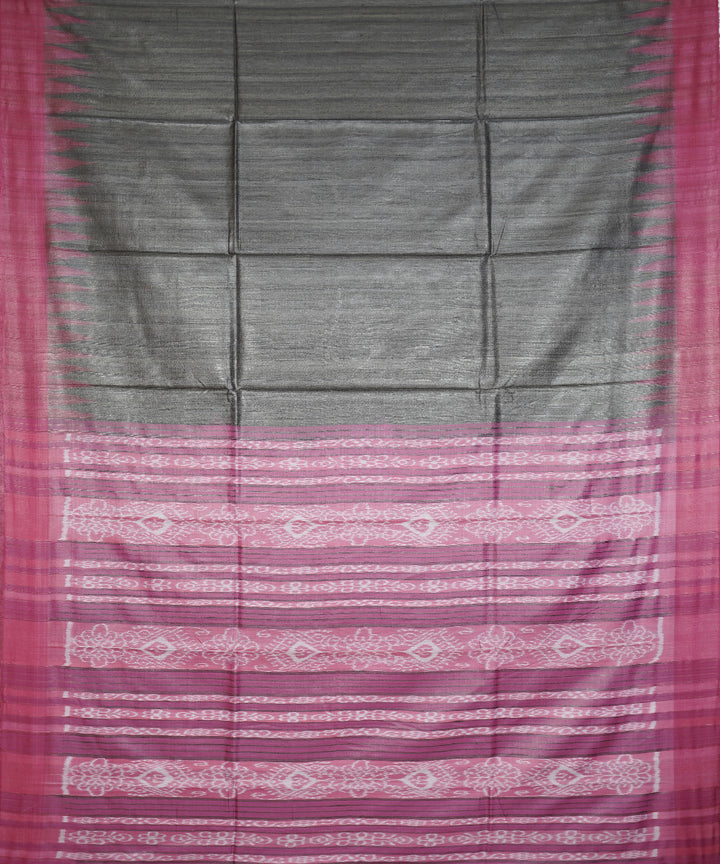 Grey pink tussar silk handloom saree