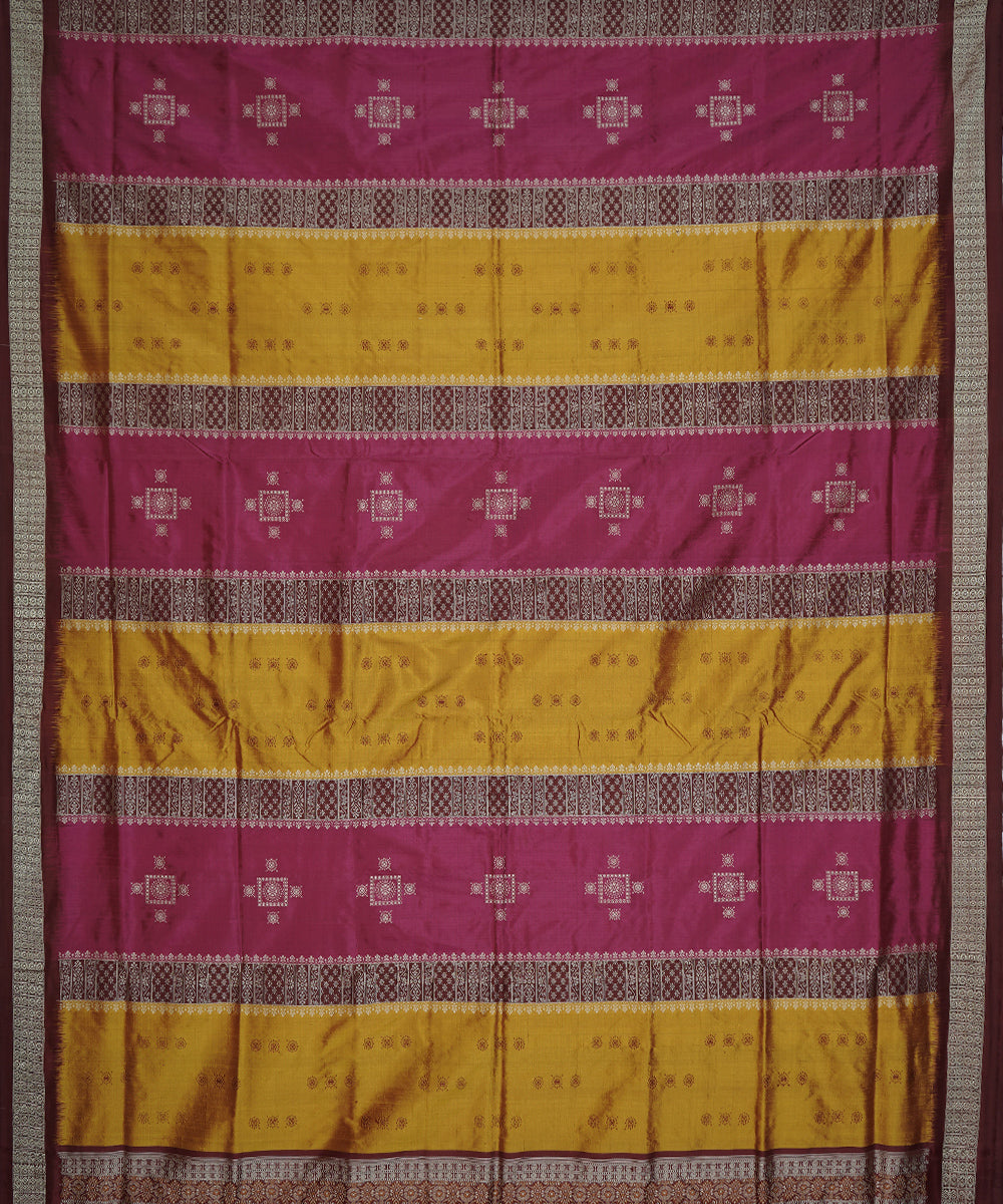 Golden and pink silk handloom bomkai saree