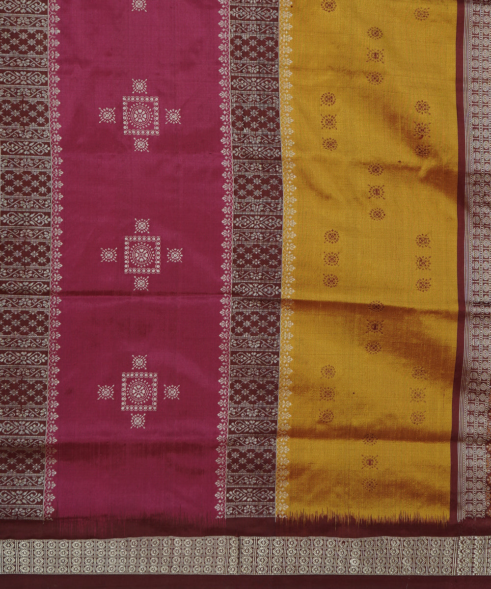 Golden and pink silk handloom bomkai saree