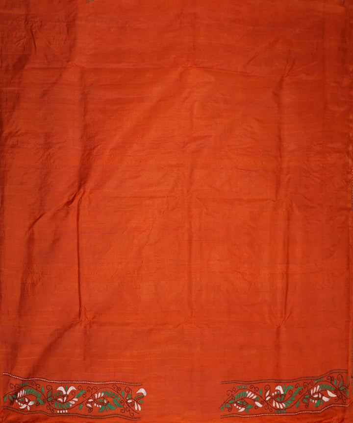 Cedar chest orange tussar silk hand embroidery kantha stitch saree