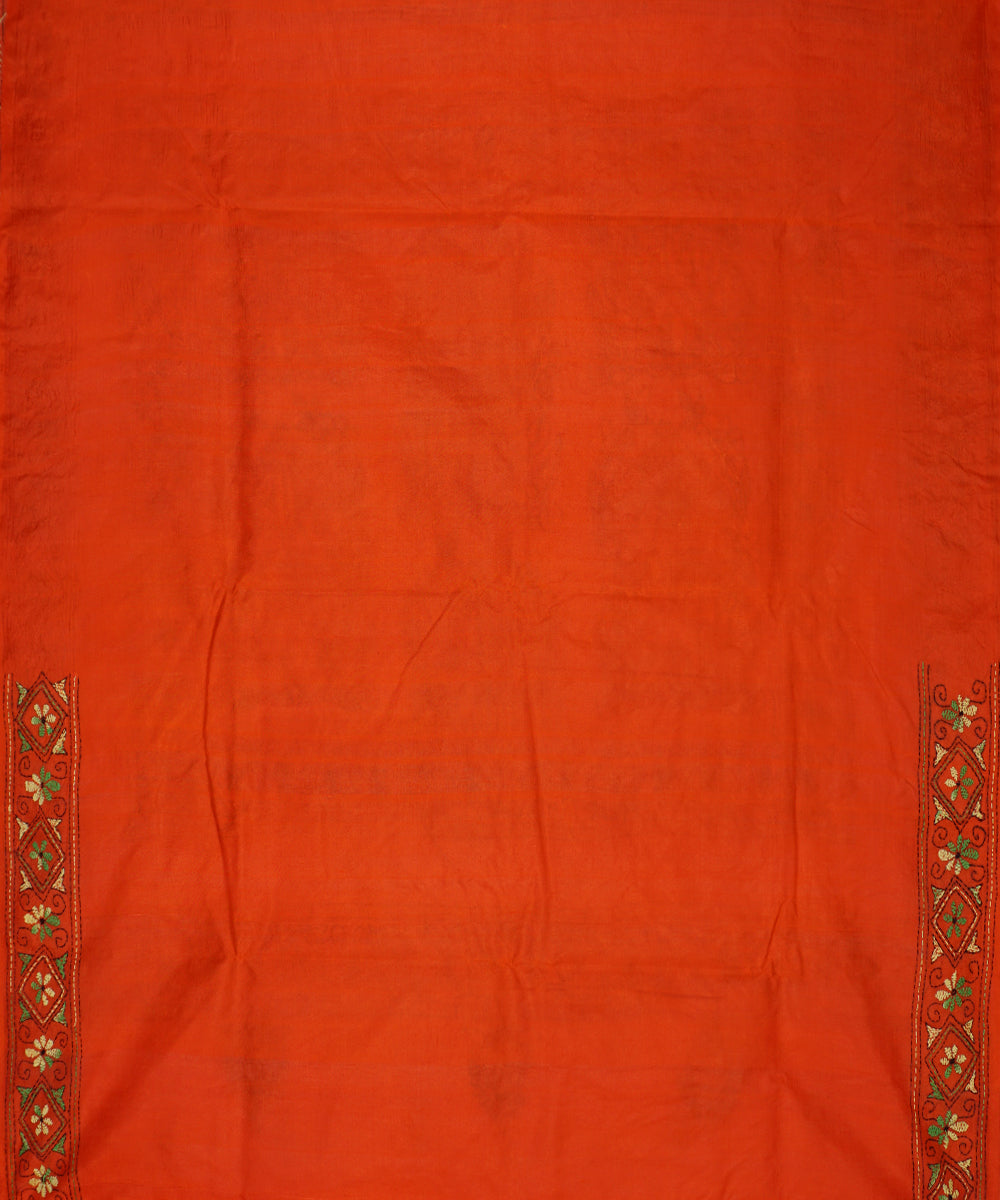 Coquelicot orange tussar silk hand embroidery kantha stitch saree