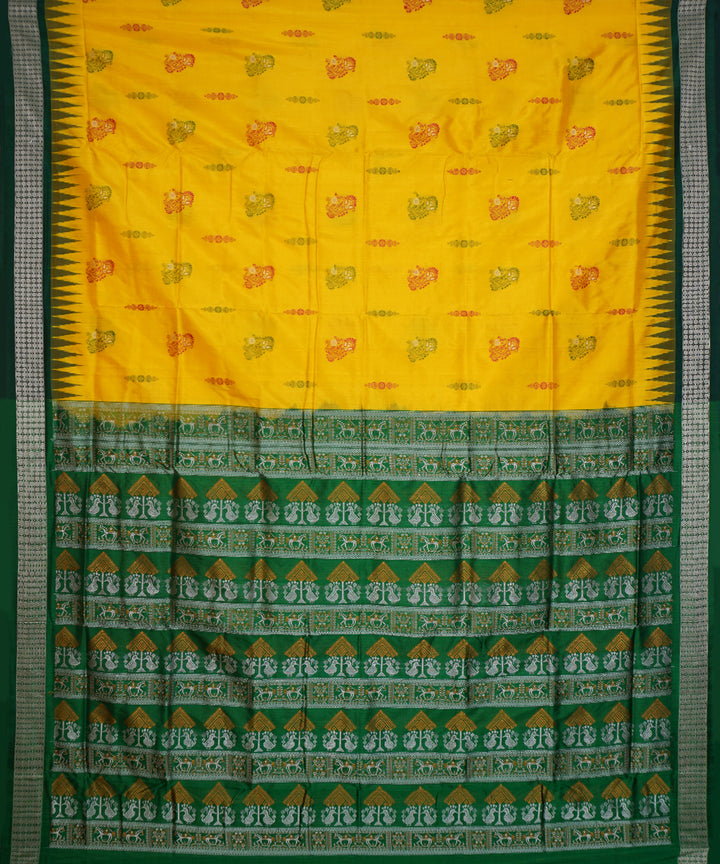 Yellow dark green silk handwoven bomkai saree