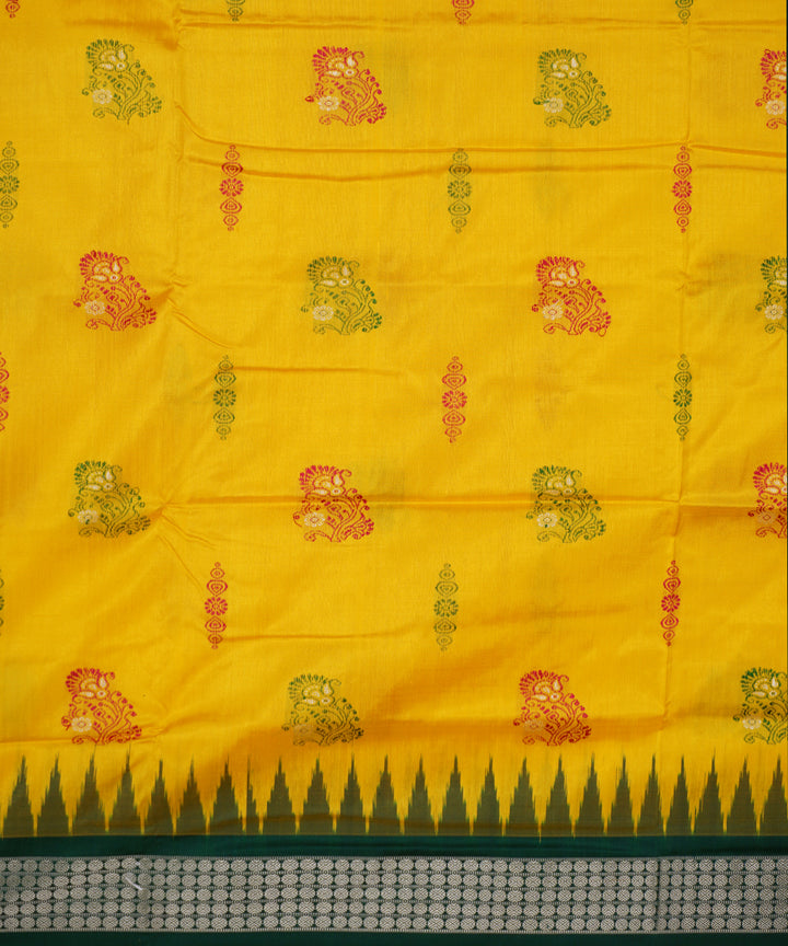 Yellow dark green silk handwoven bomkai saree