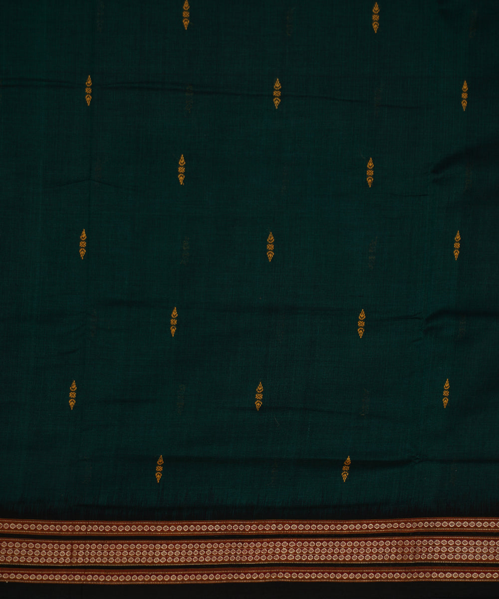 Dark green black cotton handwoven bomkai saree
