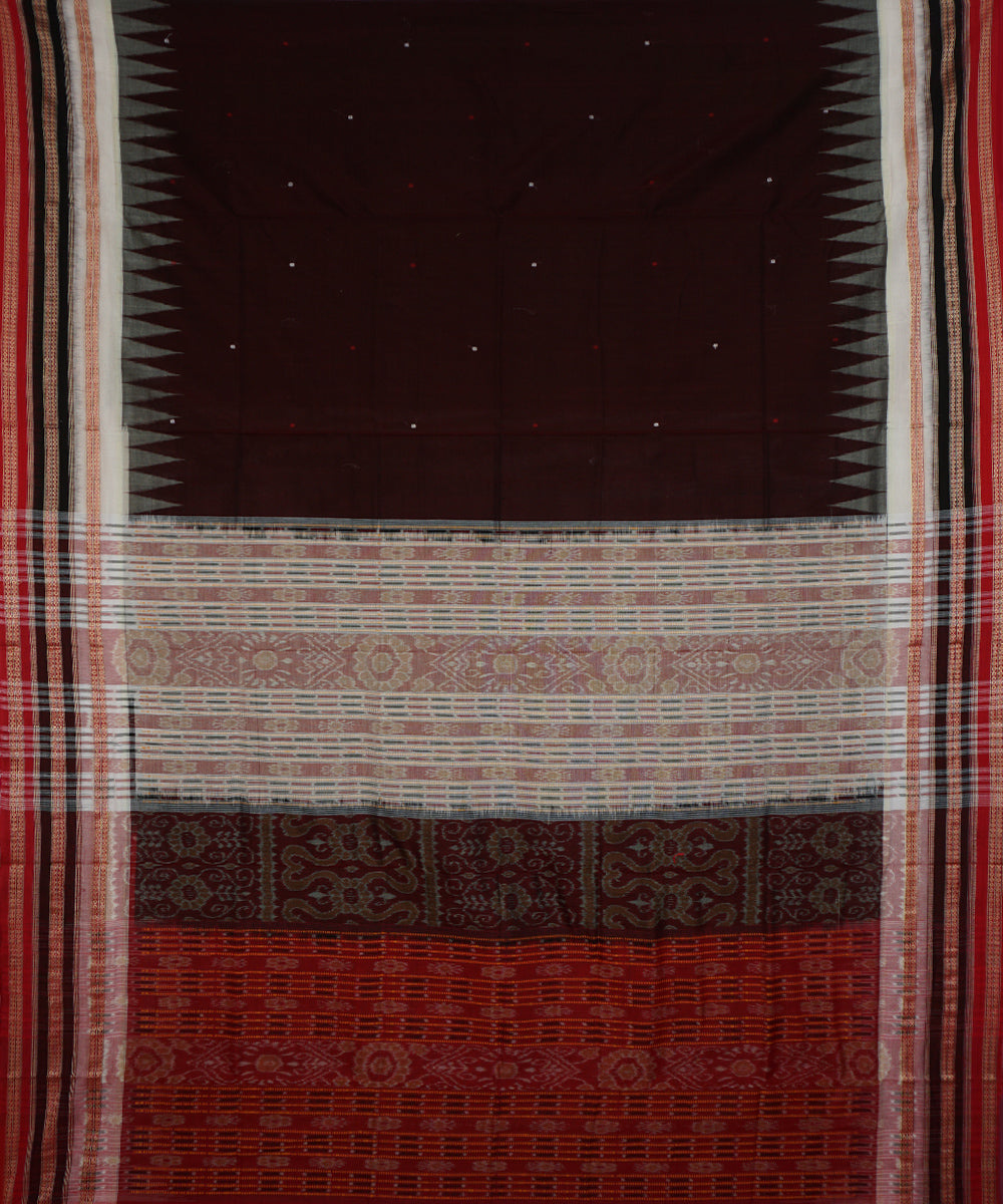 Dark maroon beige cotton handwoven bomkai saree