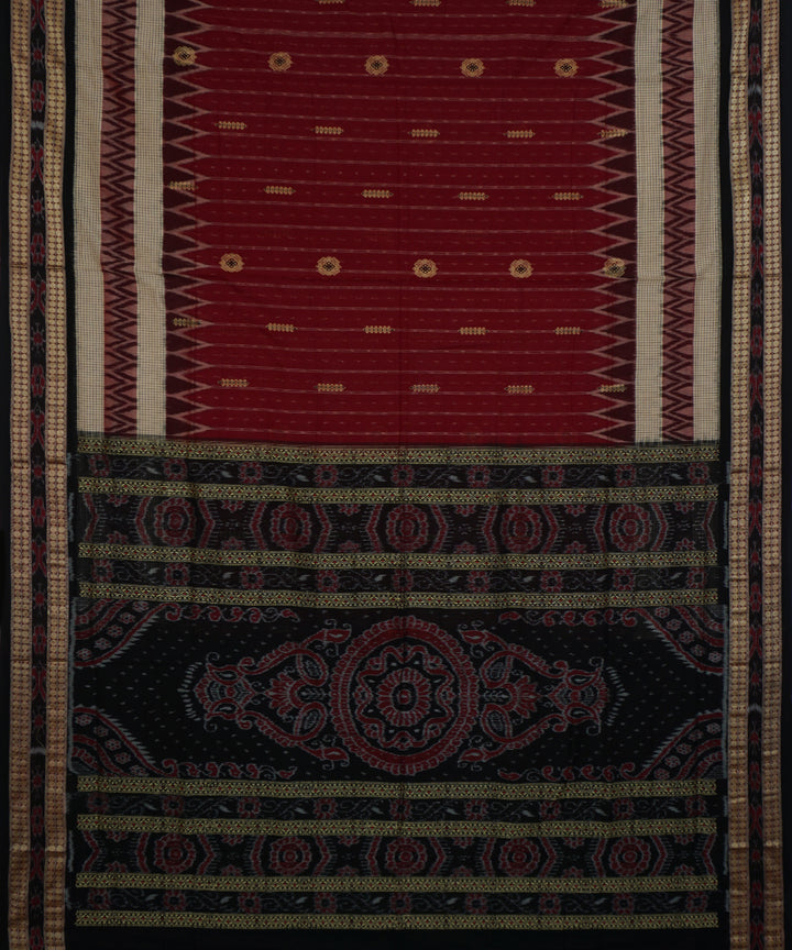 Maroon black cotton handwoven bomkai saree