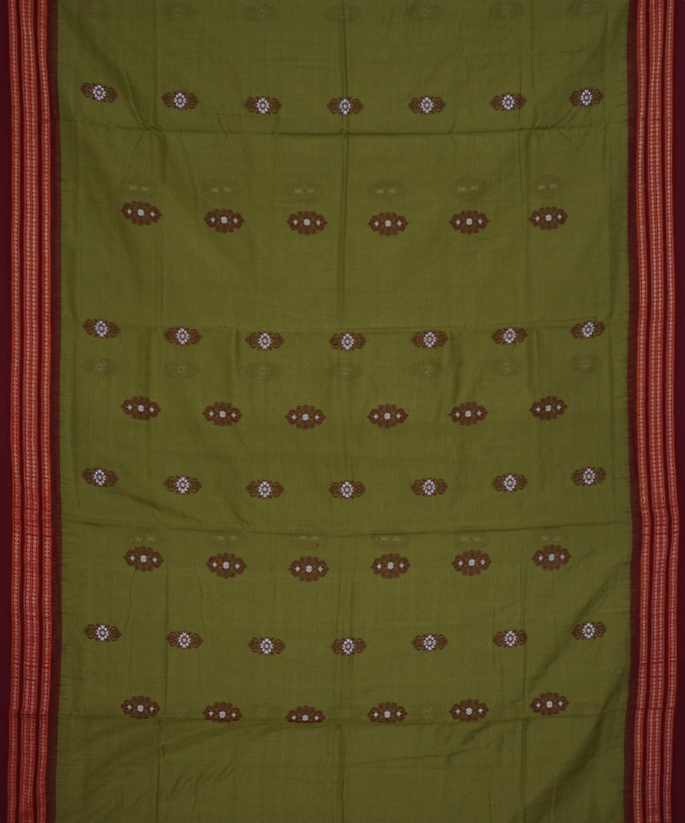 Avocado green maroon cotton handwoven bomkai saree