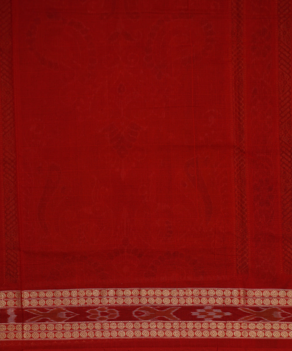 Dark red and beige cotton handwoven bomkai saree