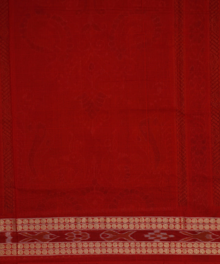 Dark red and beige cotton handwoven bomkai saree