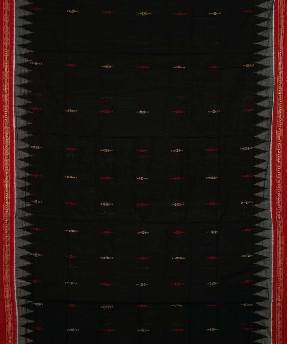 Red black handwoven cotton bomkai saree