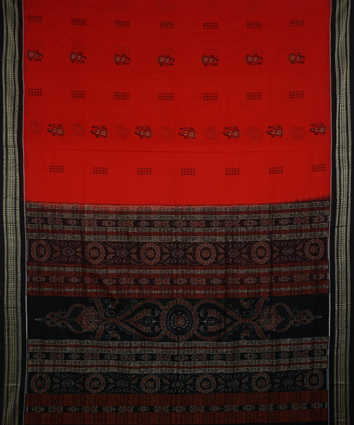 Coquelicot orange and black cotton handwoven bomkai saree