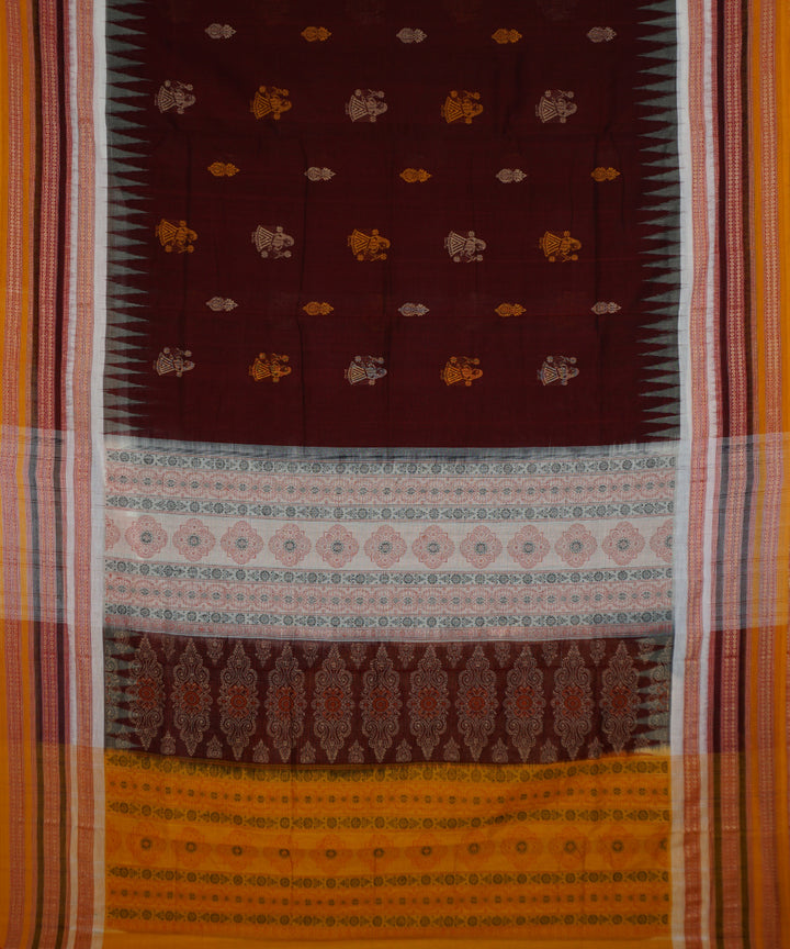 Dark maroon and mustard cotton handwoven bomkai saree