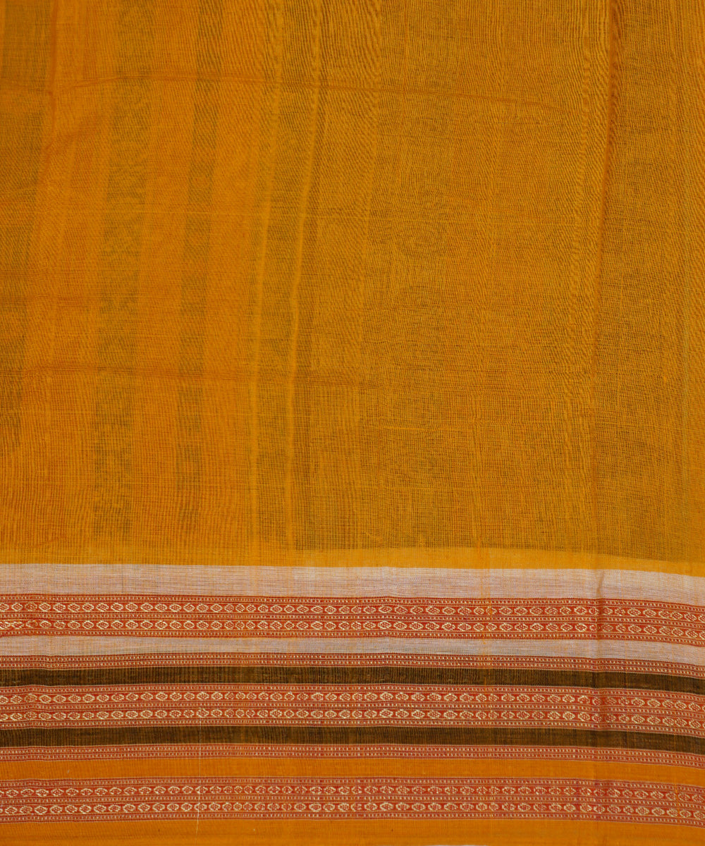 Dark maroon and mustard cotton handwoven bomkai saree