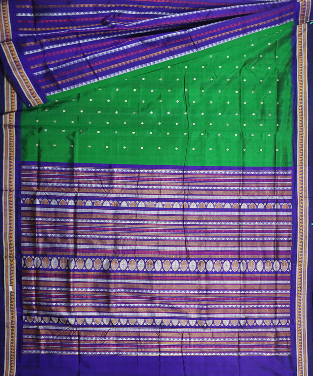 Dark green and blue patli pallu silk handloom bomkai saree