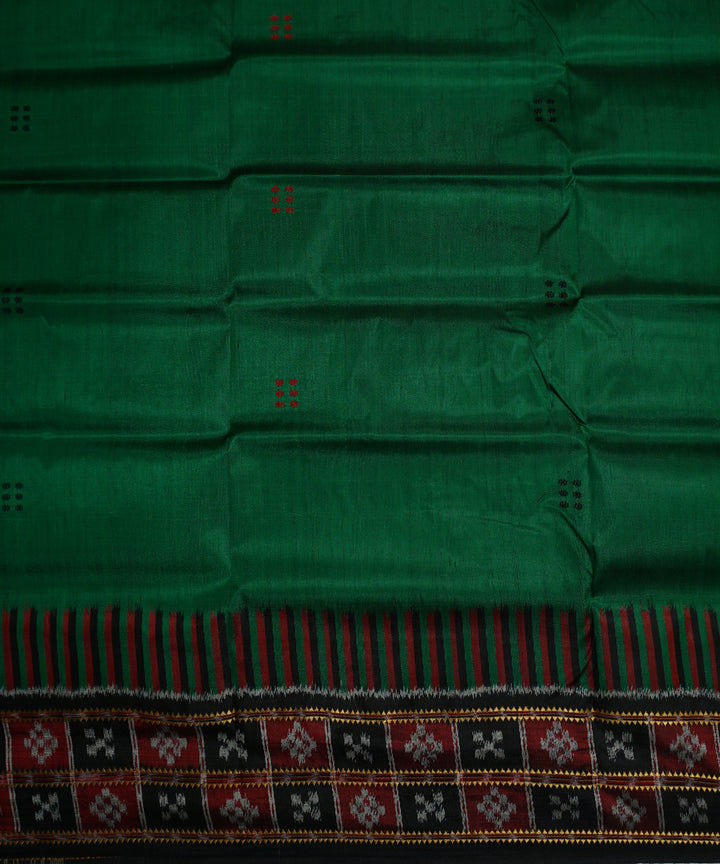 Dark green black silk handwoven khandua saree